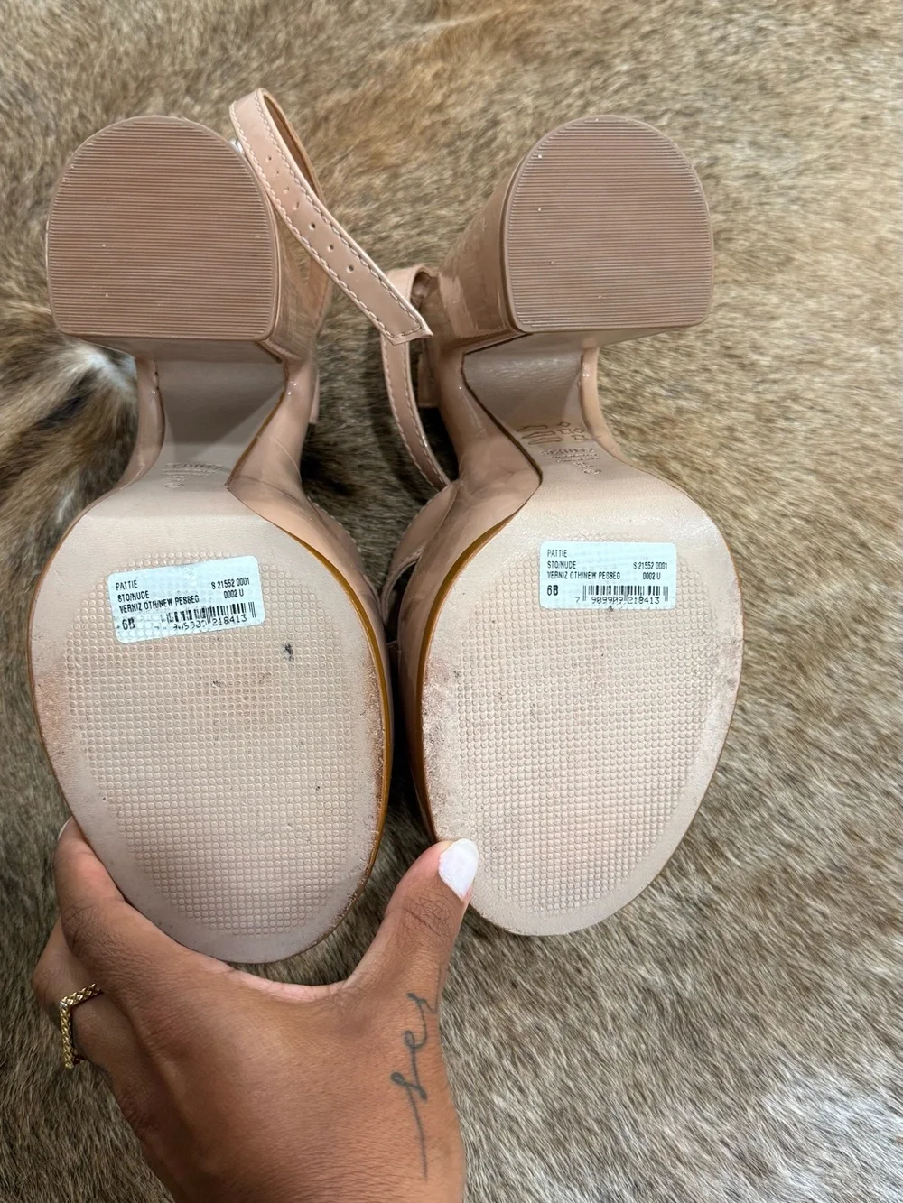 Schutz Nude Pattie Patent Leather Platform Sandals